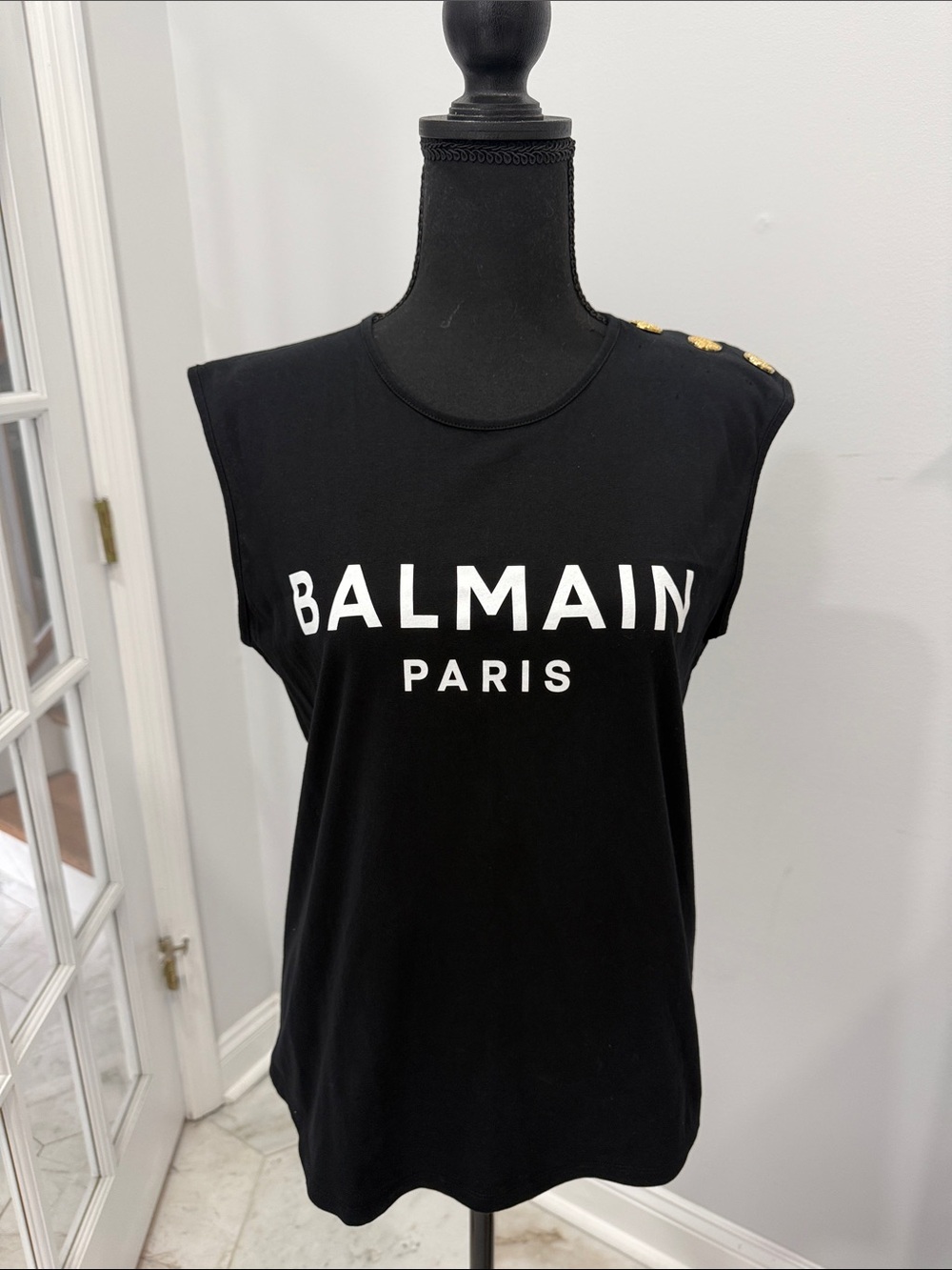AUTHENTIC Balmain Black Logo Sleeveless Tank